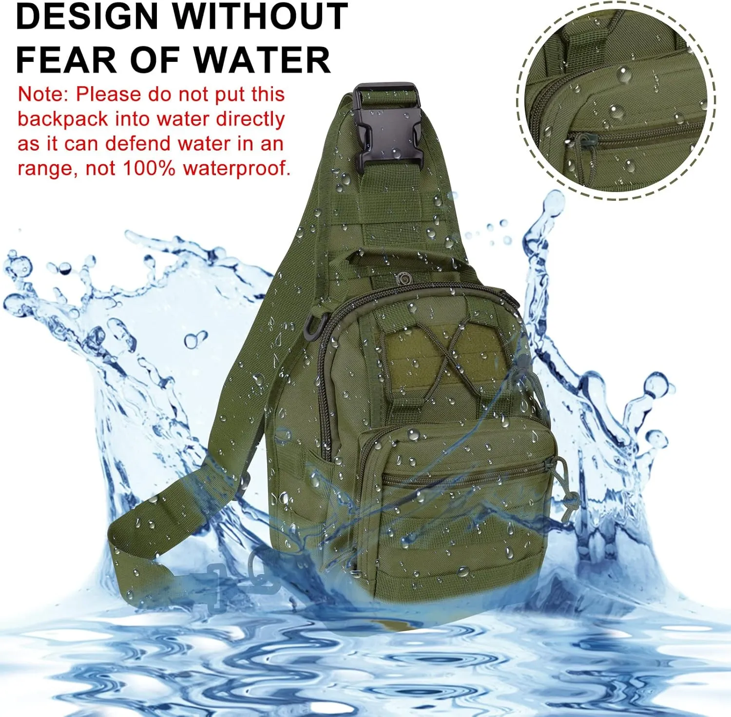 Qcute Tactical Backpack, Waterproof Military Cross-body Molle Sling Shoulder Backpack Chest Bag for Outdoor Every Day Carry