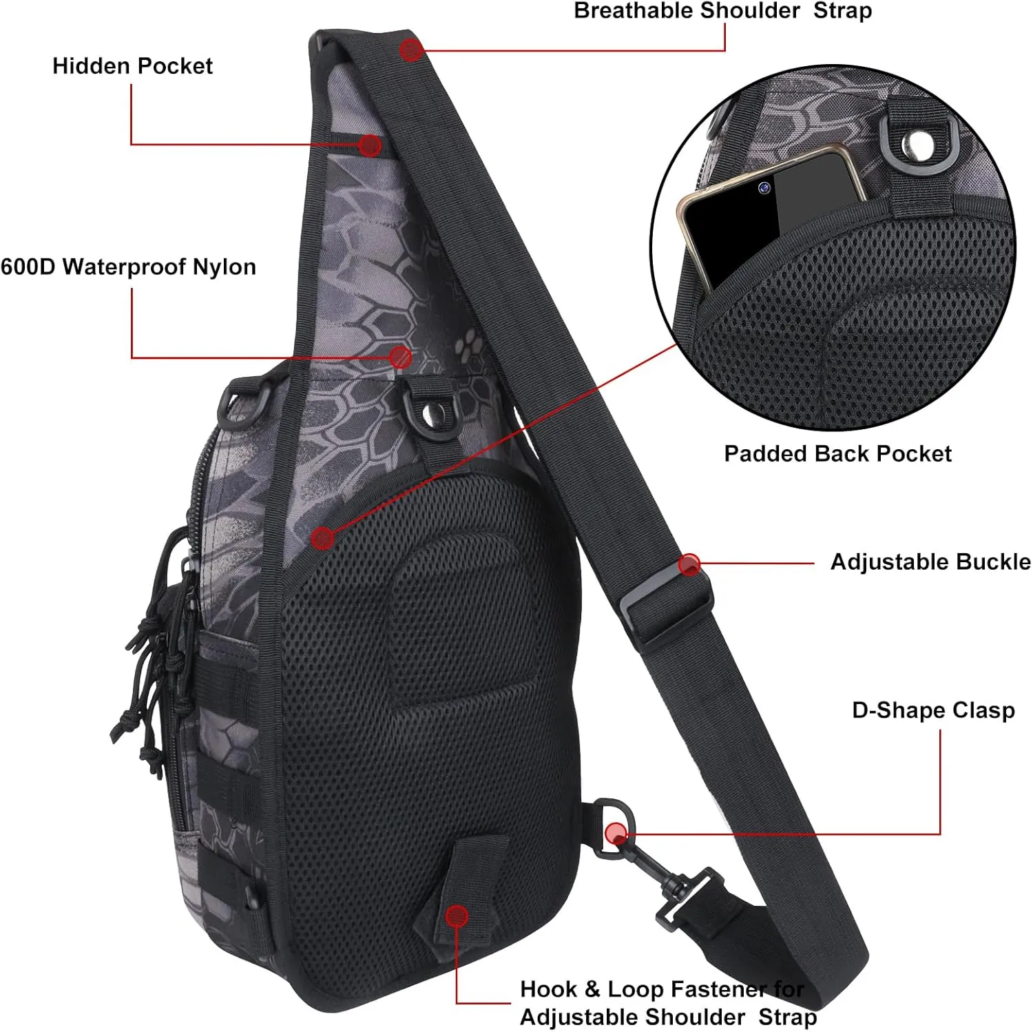 Qcute Tactical Backpack, Waterproof Military Cross-body Molle Sling Shoulder Backpack Chest Bag for Outdoor Every Day Carry