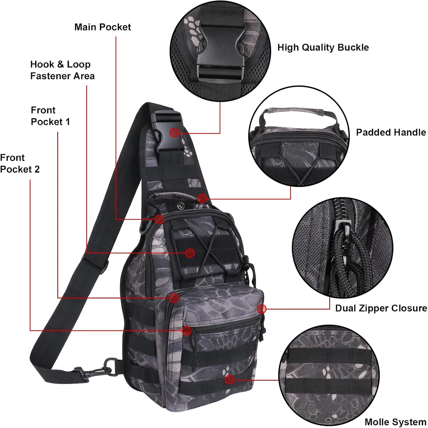 Qcute Tactical Backpack, Waterproof Military Cross-body Molle Sling Shoulder Backpack Chest Bag for Outdoor Every Day Carry