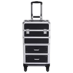 Qivange Makeup Case Makeup Organizer with 4 Wheels Artists Jewelry Travel Cosmetic Train Case Black