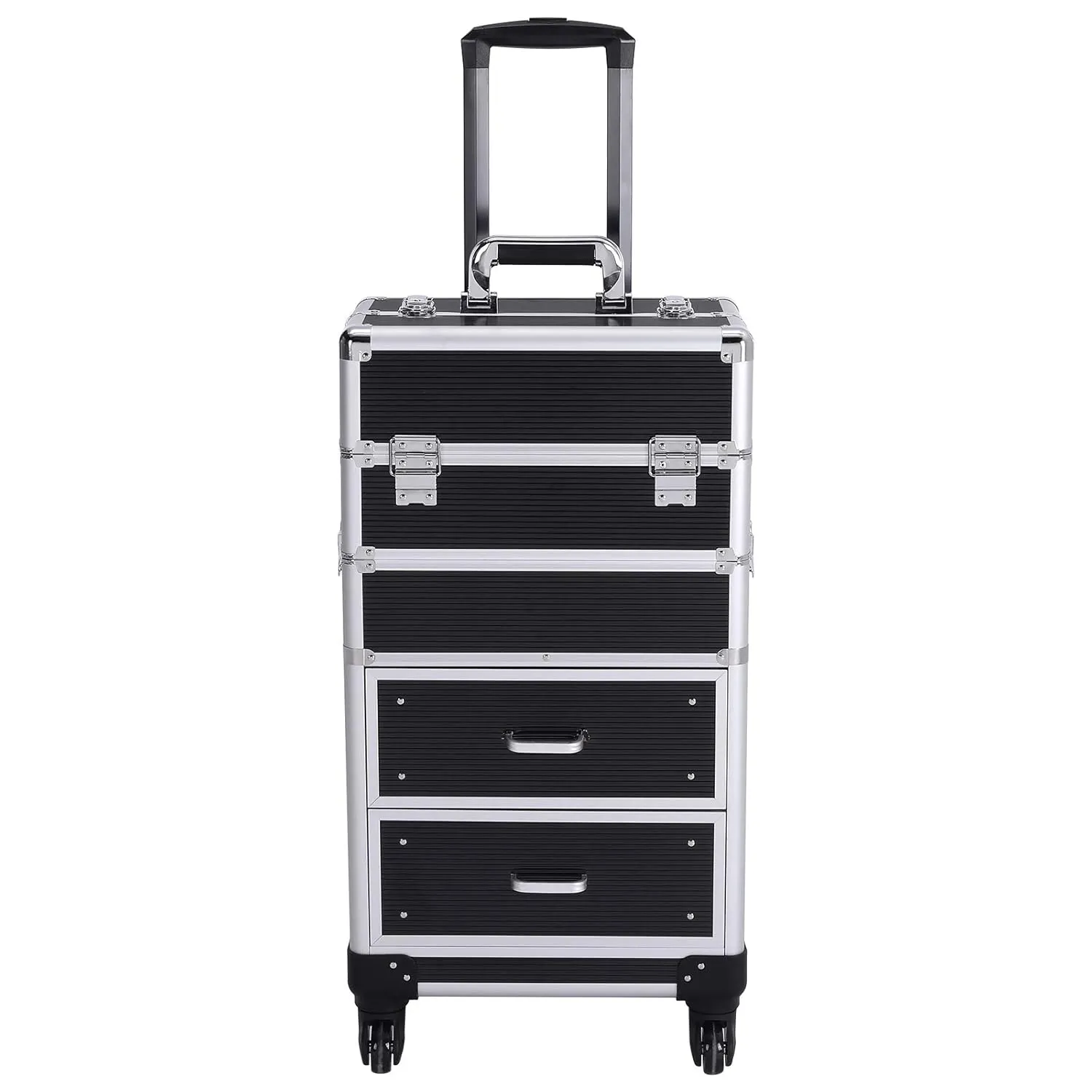Qivange Makeup Case Makeup Organizer with 4 Wheels Artists Jewelry Travel Cosmetic Train Case Black