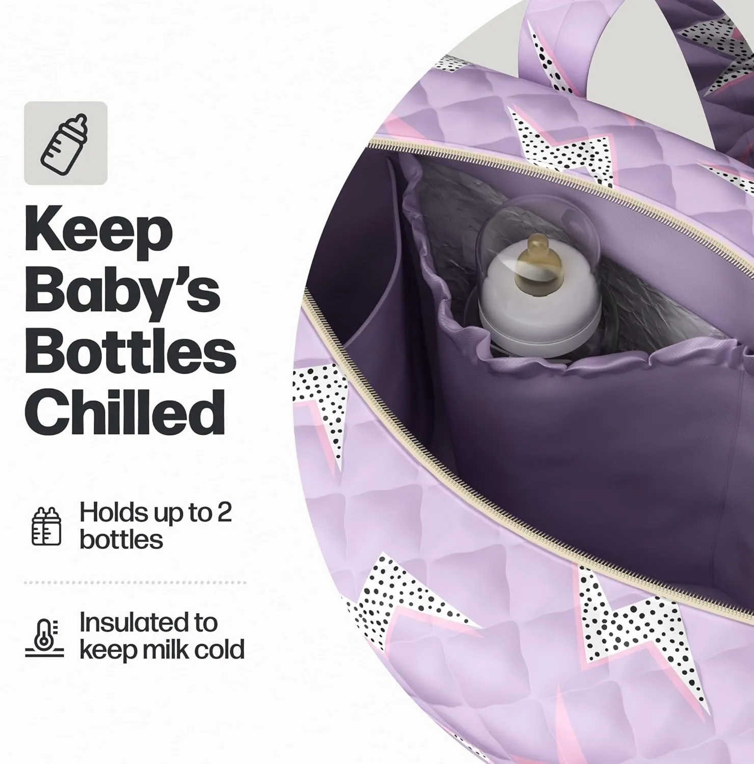 Quilted Diaper Bag With Insulated Bottle Pockets, Functional & Fashionable Tote Diaper Bag for Women