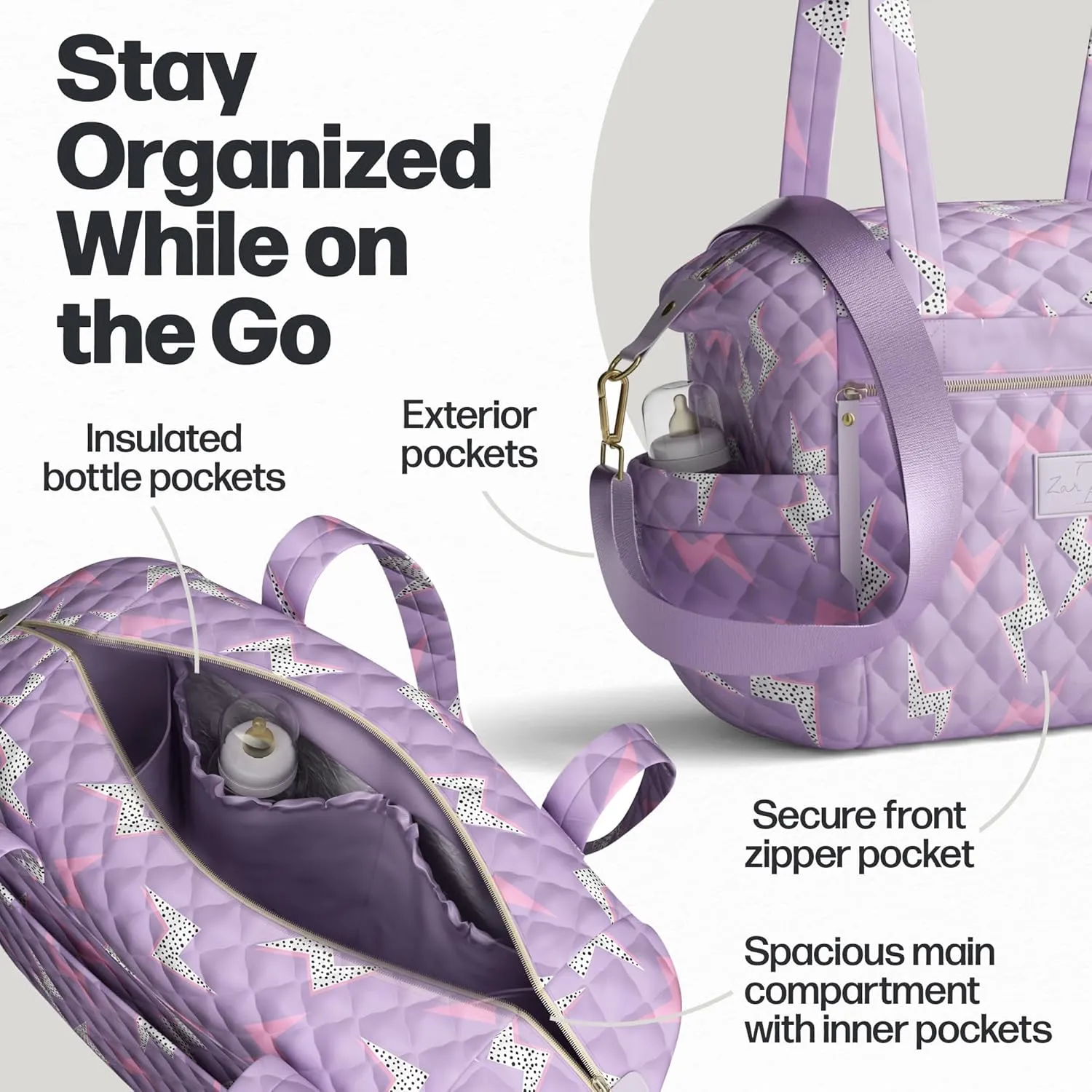 Quilted Diaper Bag With Insulated Bottle Pockets, Functional & Fashionable Tote Diaper Bag for Women