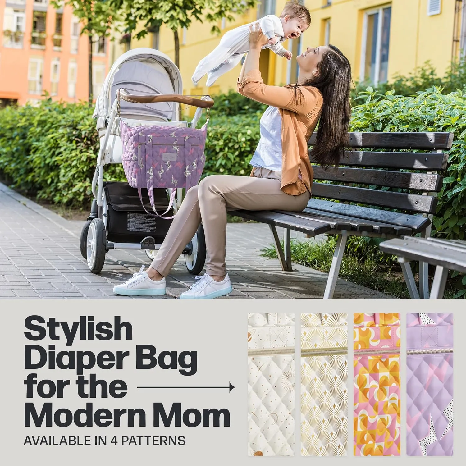 Quilted Diaper Bag With Insulated Bottle Pockets, Functional & Fashionable Tote Diaper Bag for Women