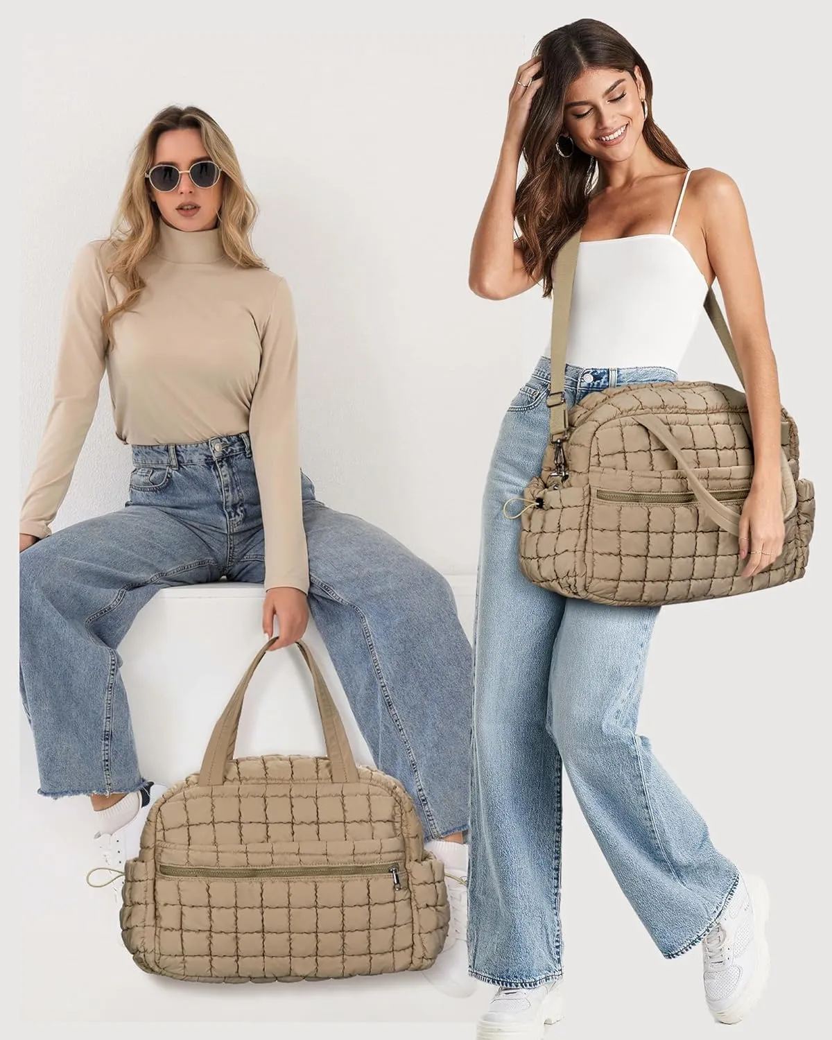 Quilted Duffle Bag For Women Puffer Duffle Weekender Bag Large Duffle Bag For Travel Carry On Cute Puffy Gym Tote Bag