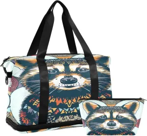 Raccoon Portrait Pattern Duffel Bag Lightweight Carry On Gym Bags for Travel and Weekends, Versatile Overnight Bag with Shoe Compartment