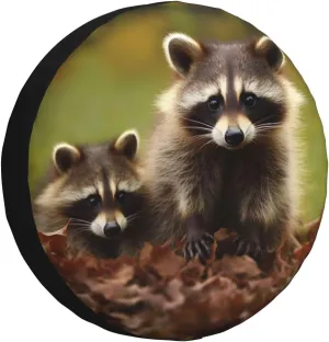 Raccoon Tire Cover Outdoor Waterproof Snow Sun Rain Wheel Cover Portable Wheel Bags Camper Spare Tire Cover Universal Car Tire Protectors for Trailer RV SUV