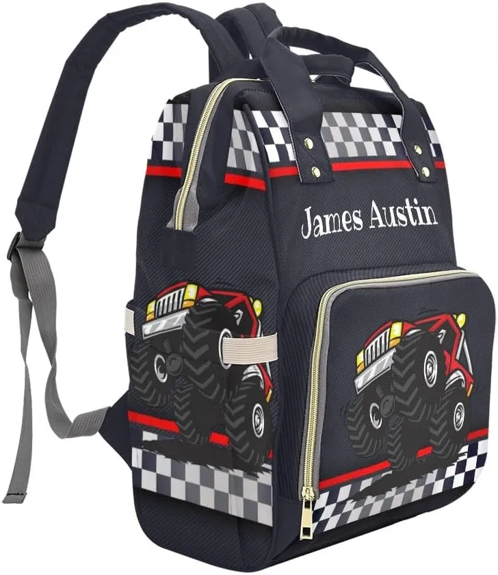 Race Truck Car Personalized Diaper Bag Backpack Tote with Name Diaper Backpack Travel Daypack for Mom Dad Baby Bag Gift