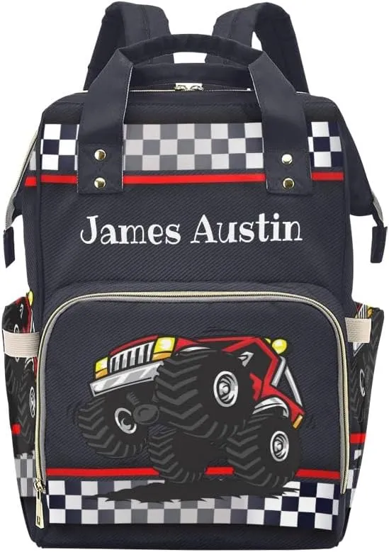 Race Truck Car Personalized Diaper Bag Backpack Tote with Name Diaper Backpack Travel Daypack for Mom Dad Baby Bag Gift