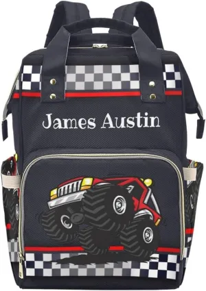 Race Truck Car Personalized Diaper Bag Backpack Tote with Name Diaper Backpack Travel Daypack for Mom Dad Baby Bag Gift
