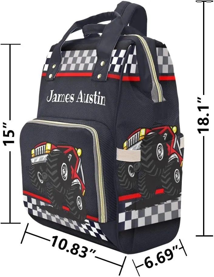 Race Truck Car Personalized Diaper Bag Backpack Tote with Name Diaper Backpack Travel Daypack for Mom Dad Baby Bag Gift
