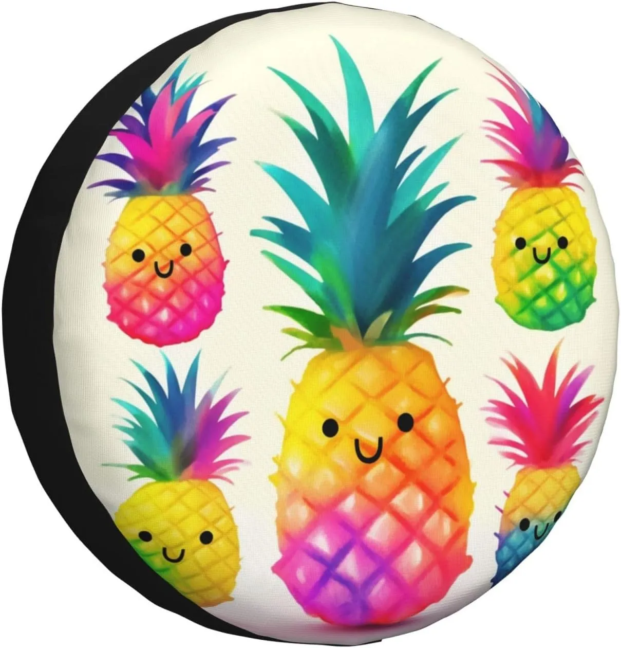 Rainbow Pineapple Cartoon Tire Cover Outdoor Waterproof Snow Sun Rain Wheel Cover Portable Wheel Bags Camper Spare Tire Cover Universal Car Tire Protectors for Trailer RV SUV