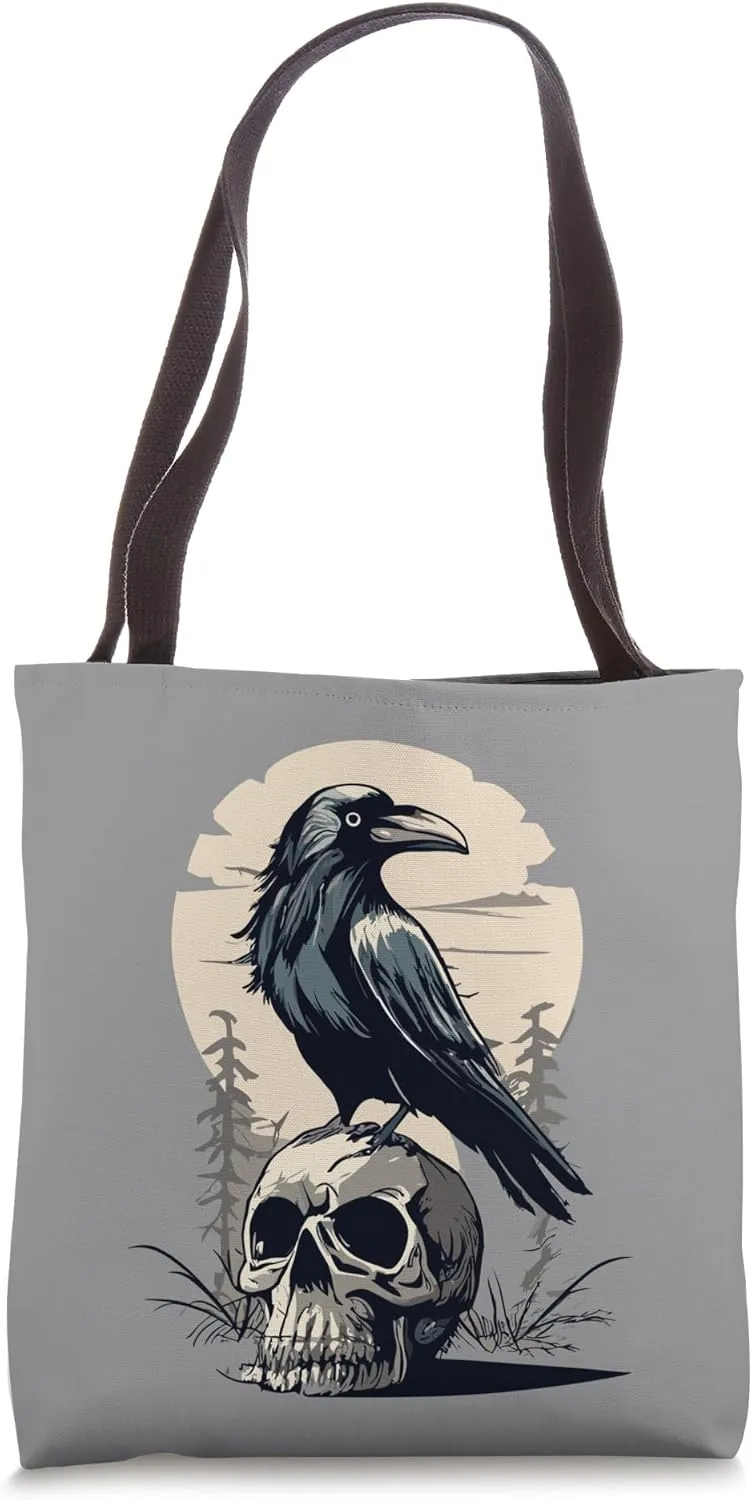 Raven's Realm: Mystic Crow, Skull & Wilderness Whispers Tote Bag