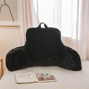 Reading Pillow Large Bed Rest Pillow with Arms Rabbit Fur for Adults Teens Bed Back Incline Rest Sitting up in Bed Sleeping Snoring Neck Pregnancy Lumbar Back Support Pillow (Black, Large)