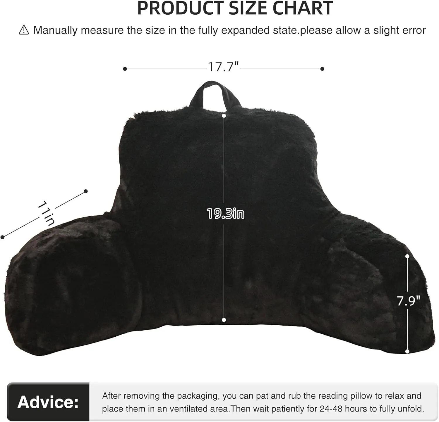 Reading Pillow Large Bed Rest Pillow with Arms Rabbit Fur for Adults Teens Bed Back Incline Rest Sitting up in Bed Sleeping Snoring Neck Pregnancy Lumbar Back Support Pillow (Black, Large)