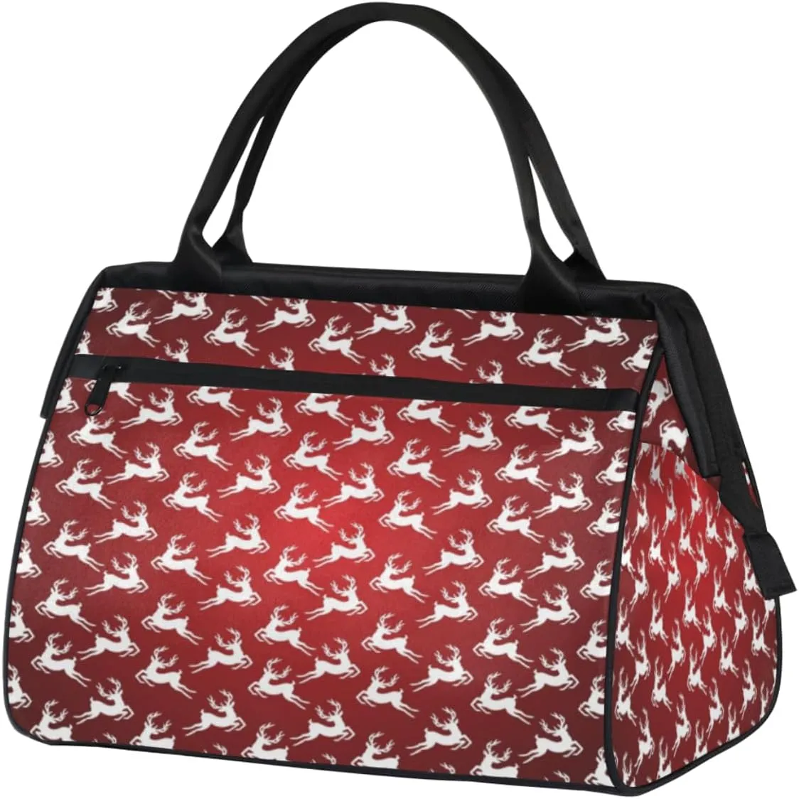 Red Background Reindeer Print Travel Duffel Bag Sports Travel Duffel Bag Waterproof Durable Large Gym Tote Bag Weekender Overnight Bag for Women Travel Gym Yoga