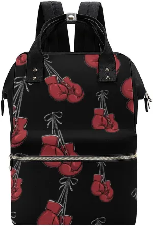 Red Boxing Gloves Wide Open Designed Diaper Bag Waterproof Mommy Bag Multi-Function Travel Backpack Tote Bags