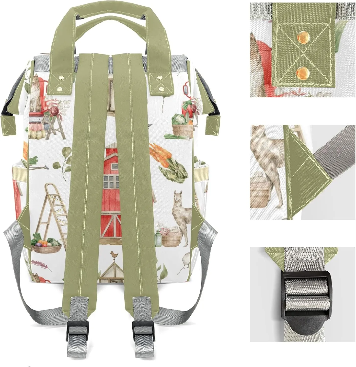 Red Car Farm Animals Llama Personalized Large Capacity Diaper Bags,Custom Name Backpack Casual Daypack Bag Nappy Bag Gifts