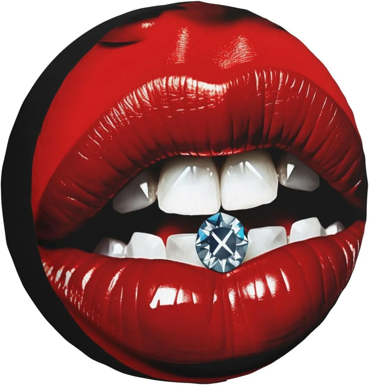 Red Lips with Diamond Tire Cover Outdoor Waterproof Snow Sun Rain Wheel Cover Portable Wheel Bags Camper Spare Tire Cover Universal Car Tire Protectors for Trailer RV SUV