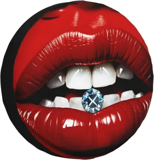 Red Lips with Diamond Tire Cover Outdoor Waterproof Snow Sun Rain Wheel Cover Portable Wheel Bags Camper Spare Tire Cover Universal Car Tire Protectors for Trailer RV SUV