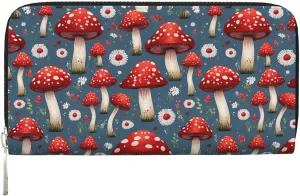 Red Mushrooms Flowers Wallets PU Leather Wallet For Women Men Zipper Credit Card Purse Long Clutch Purse