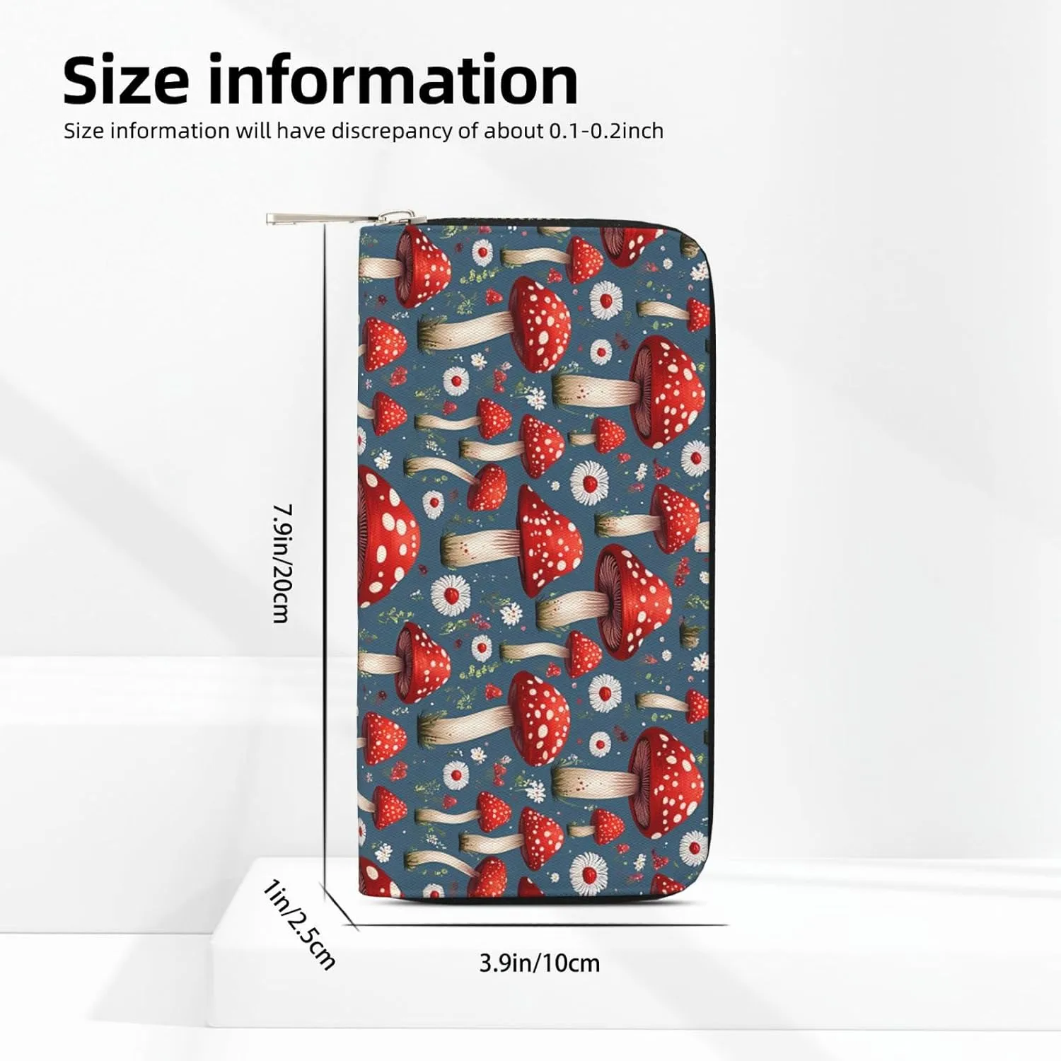 Red Mushrooms Flowers Wallets PU Leather Wallet For Women Men Zipper Credit Card Purse Long Clutch Purse