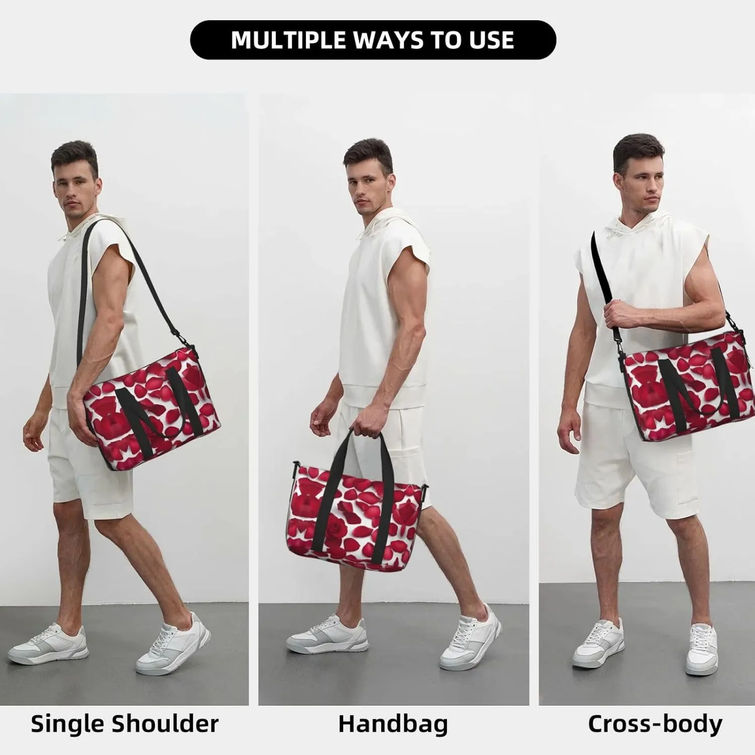 Red Rose Petals Travel Duffel Bag Carry On Tote Bags For Men,Weekender Overnight Bag,Sports Tote Gym Bag