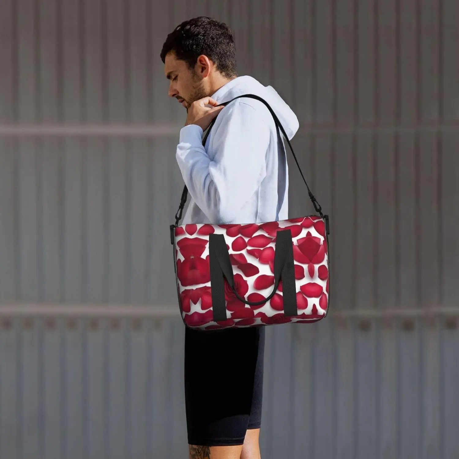 Red Rose Petals Travel Duffel Bag Carry On Tote Bags For Men,Weekender Overnight Bag,Sports Tote Gym Bag