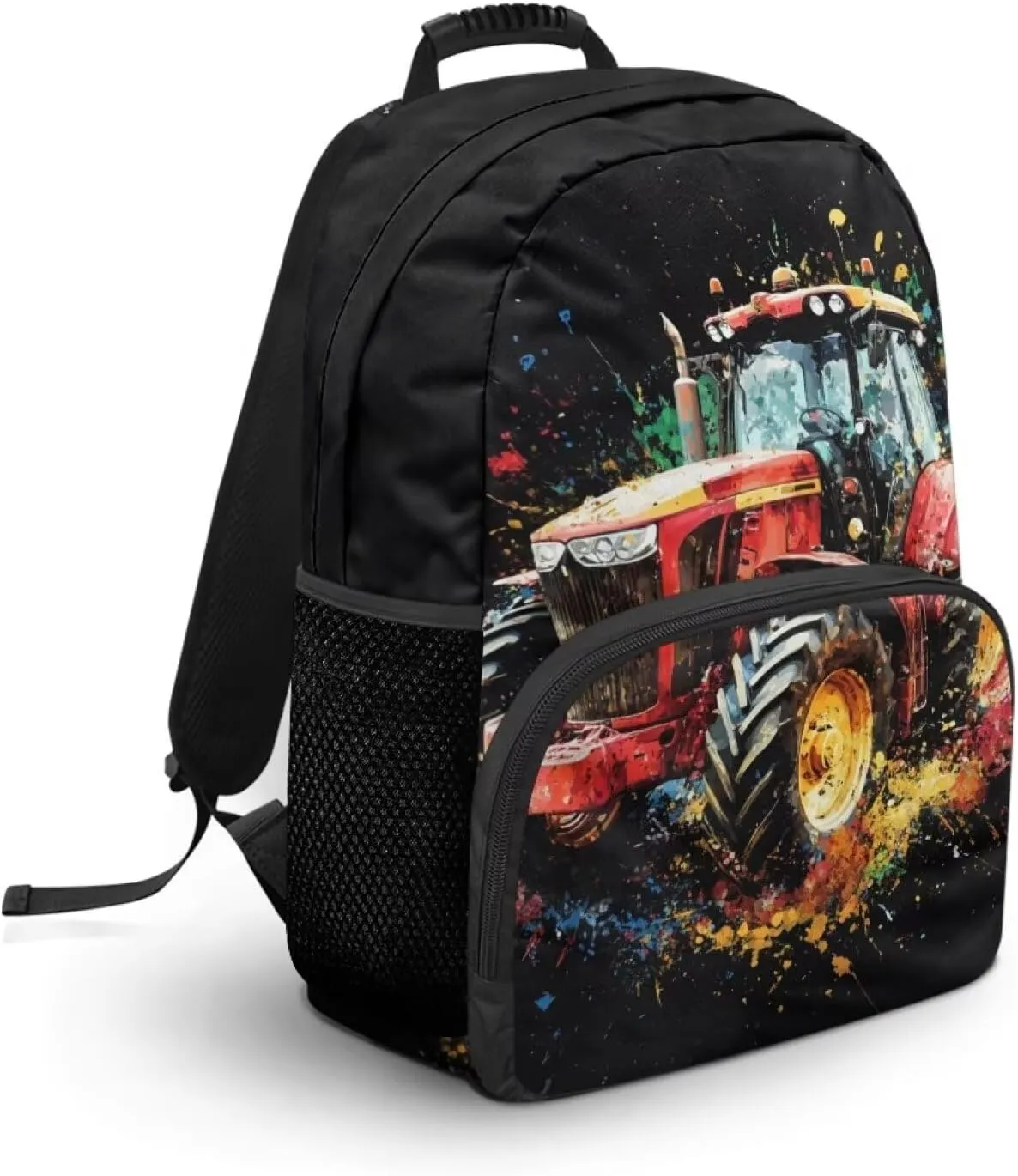 Red Toddler Tractor Backpack for Boys Lightweight School Bag with Front Zipper Pocket 15 Inches Bookbag for Kindergarten Children Travel Casual Knapsack