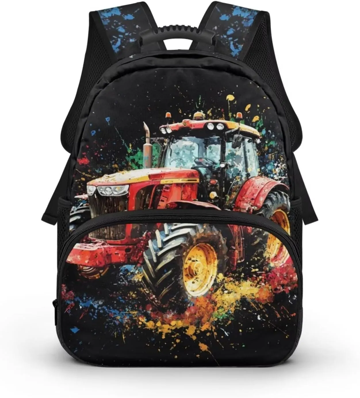 Red Toddler Tractor Backpack for Boys Lightweight School Bag with Front Zipper Pocket 15 Inches Bookbag for Kindergarten Children Travel Casual Knapsack