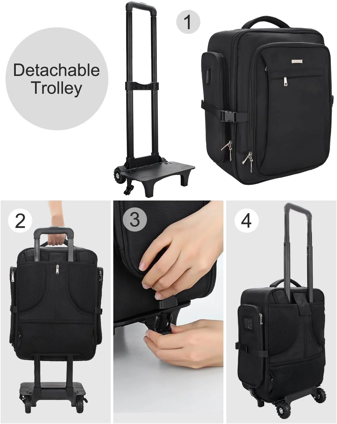 Relavel Rolling Makeup Case with 4 Clear Makeup Bags, Makeup Backpack with Makeup Brush Holder, Professional Makeup Organizer, Large Capacity with Adjustable Dividers (Black)