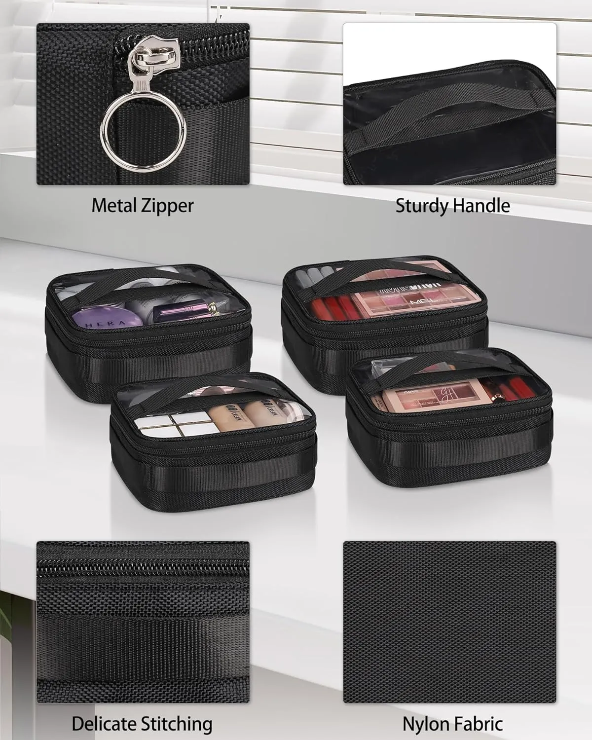 Relavel Rolling Makeup Case with 4 Clear Makeup Bags, Makeup Backpack with Makeup Brush Holder, Professional Makeup Organizer, Large Capacity with Adjustable Dividers (Black)