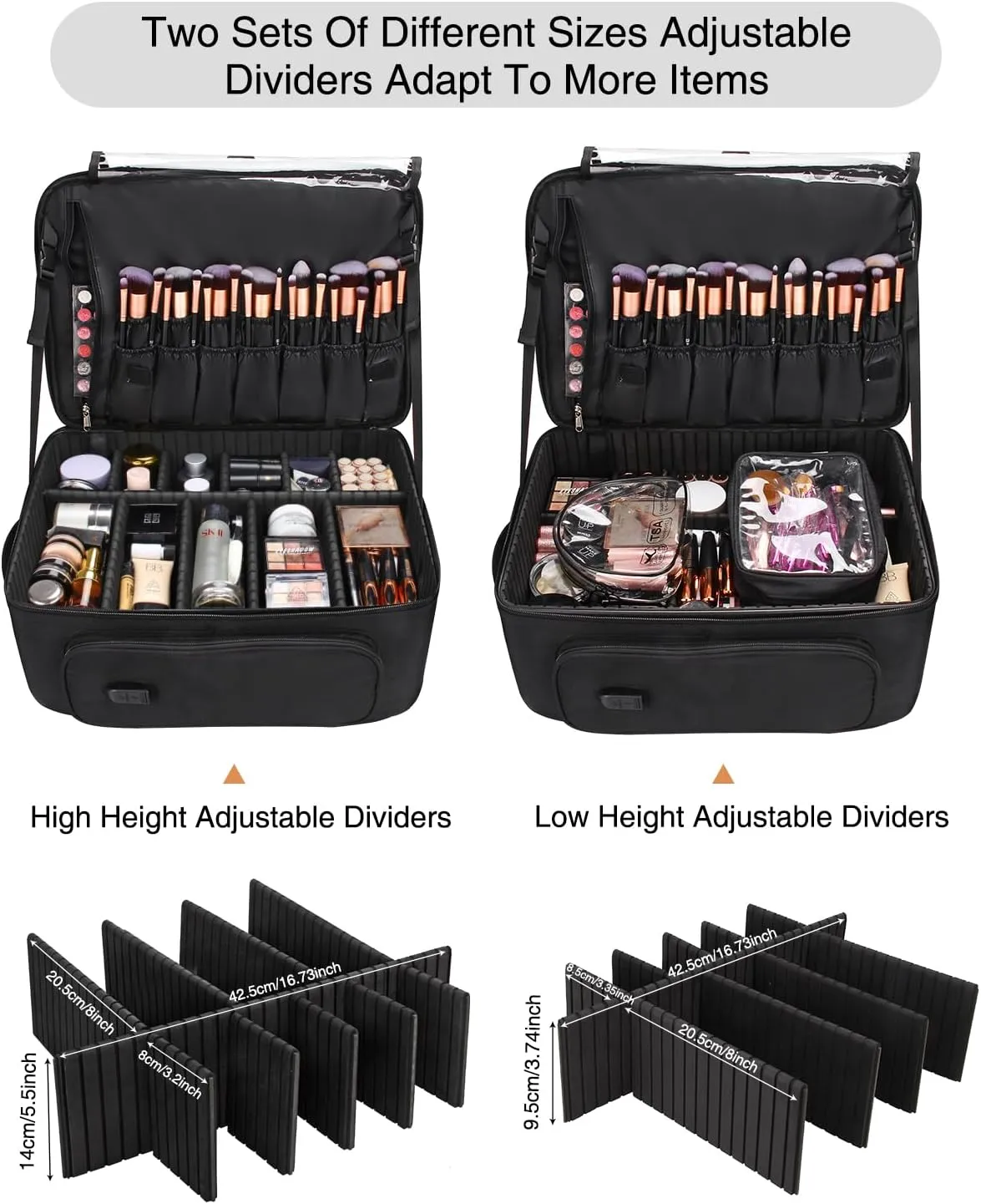 Relavel Rolling Makeup Case with 4 Clear Makeup Bags, Makeup Backpack with Makeup Brush Holder, Professional Makeup Organizer, Large Capacity with Adjustable Dividers (Black)