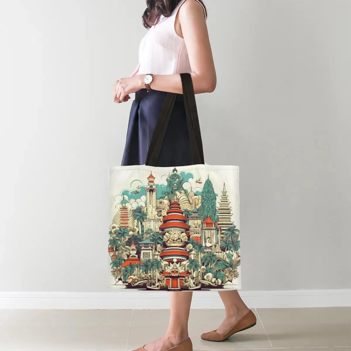 Religious Building Canvas Tote Bag for Women Men Stylish Tote Handbag Shoulder Bag Reusable Grocery Bag