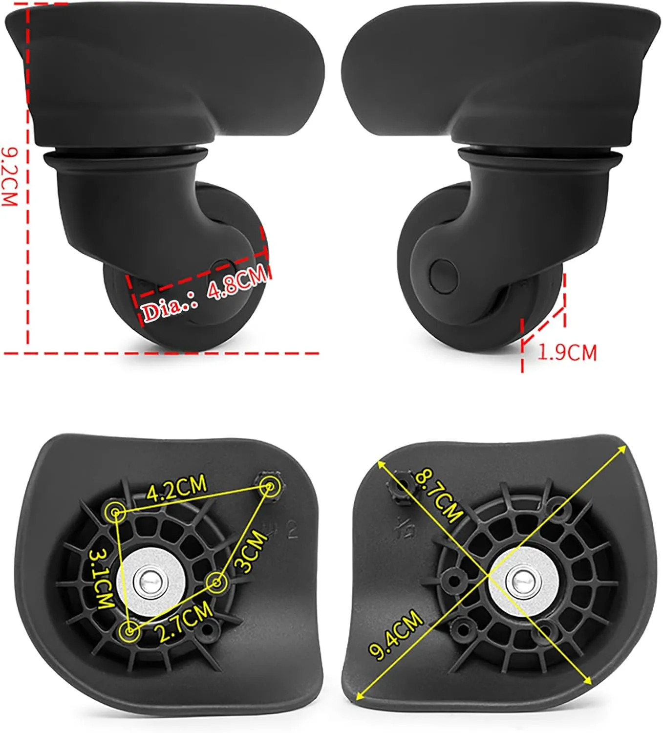 Replacement Luggage Wheels for Suitcases Repair, Set of 4, Luggage Spinner Wheel Replacement Repair Casters for Travel Customs Trolley Bag