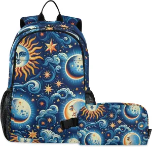 Retro Astronomical Lightweight Backpack for Kids School Bookbag with Lunch Bag Set for School Outside Activities Travel