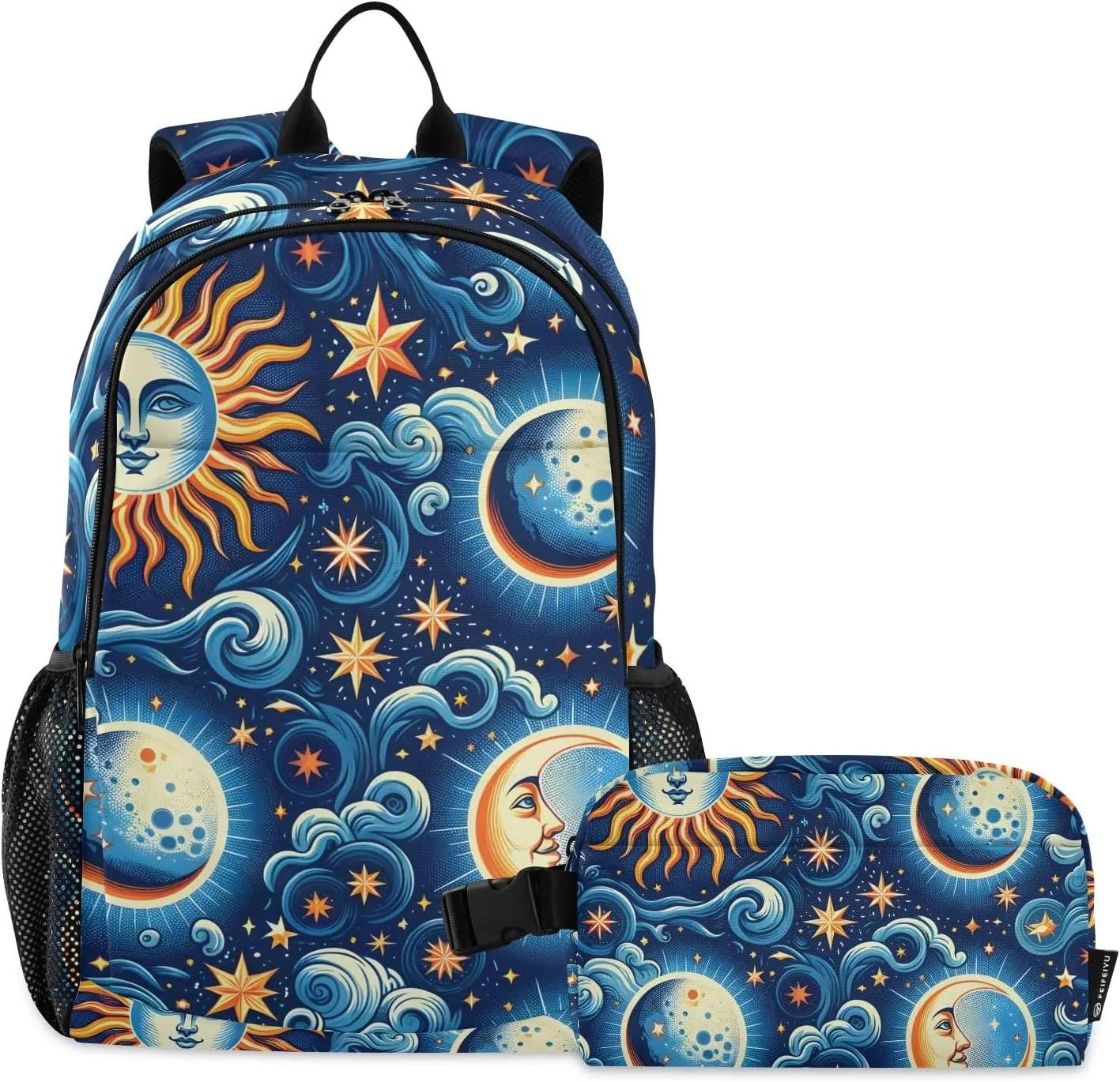 Retro Astronomical Lightweight Backpack for Kids School Bookbag with Lunch Bag Set for School Outside Activities Travel