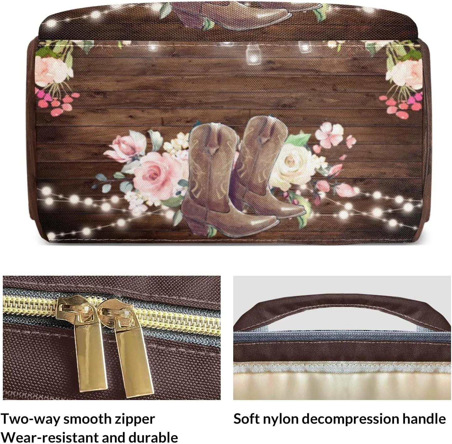 Retro Wood Floral Cowboy Boot Personalized Large Capacity Diaper Bags,Custom Name Backpack Casual Daypack Bag Nappy Bag Gifts