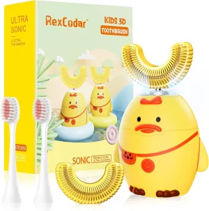 RexCodar Kids Electric Ultrasonic Toothbrush, U Shaped IPX7 Waterproof with 5 Smart Modes (Cartoon Duck, Ages 2-6)