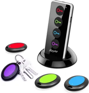 Reyke Key Finder, 80dB  RF Item Locator Tags with 131ft. Working Range, Wireless Remote Tracker for Wallet, Phone, Glasses, Pet, 1 RF Transmitter & 4 Receivers