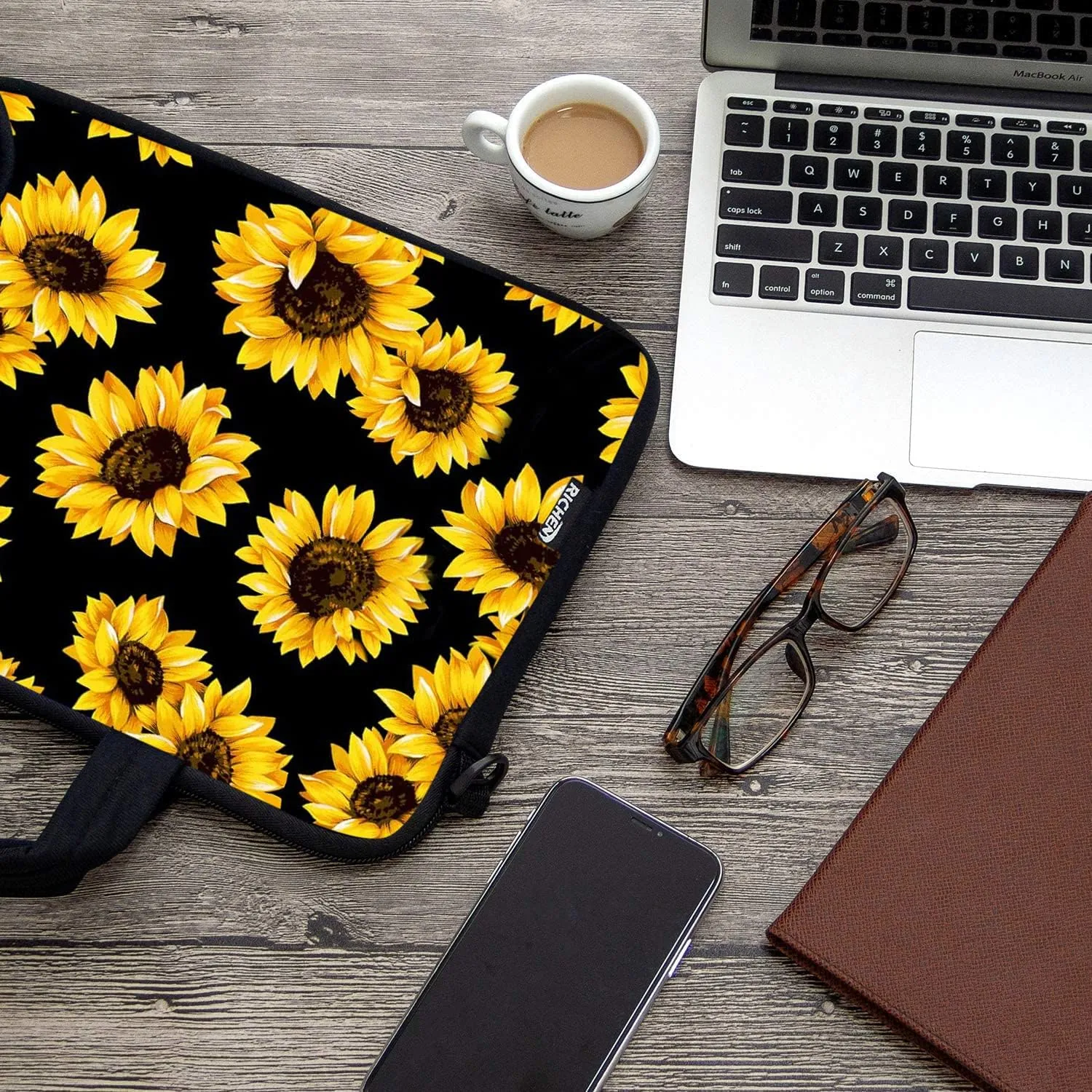 RICHEN 14 15 15.4 15.6 inch Laptop Shoulder Bag Messenger Bag Notebook Handle Sleeve Neoprene Carrying Case with Accessories Pocket (14-15.6 inch, Sunflowers)