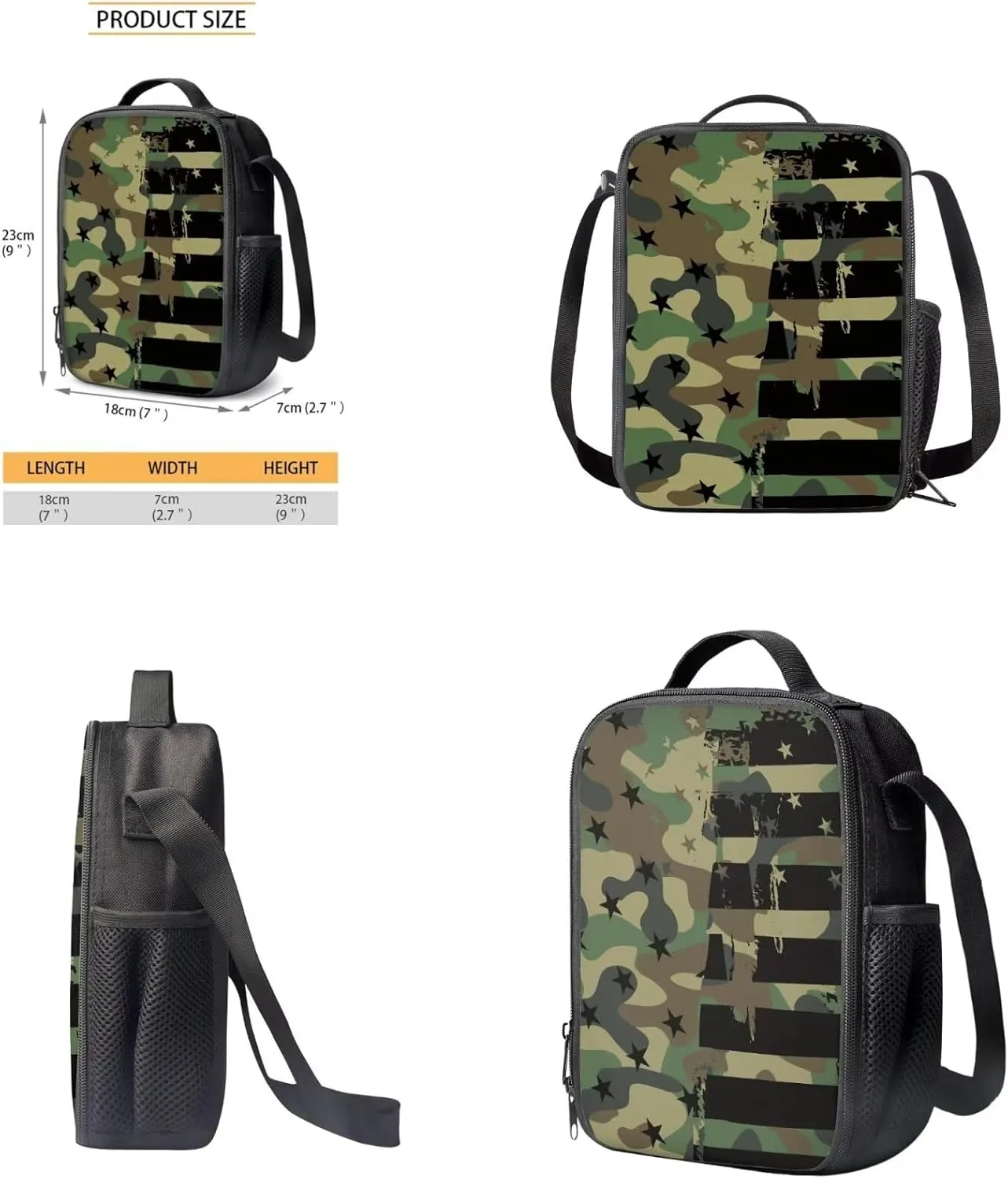 Rnyleeg American Flag Green Camo Backpack for Boys with Lunch Box Fashion Boys Backpack Ages 8-10 Lightweight Bookbag Set for Elementary Middle School Back to School Supplies Set
