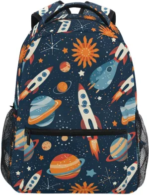 Rockets with Planets Backpack 3rd 4th 5th Grade School Bookbag Travel Laptop Daypack Bag Purse for Boys Girls Teens