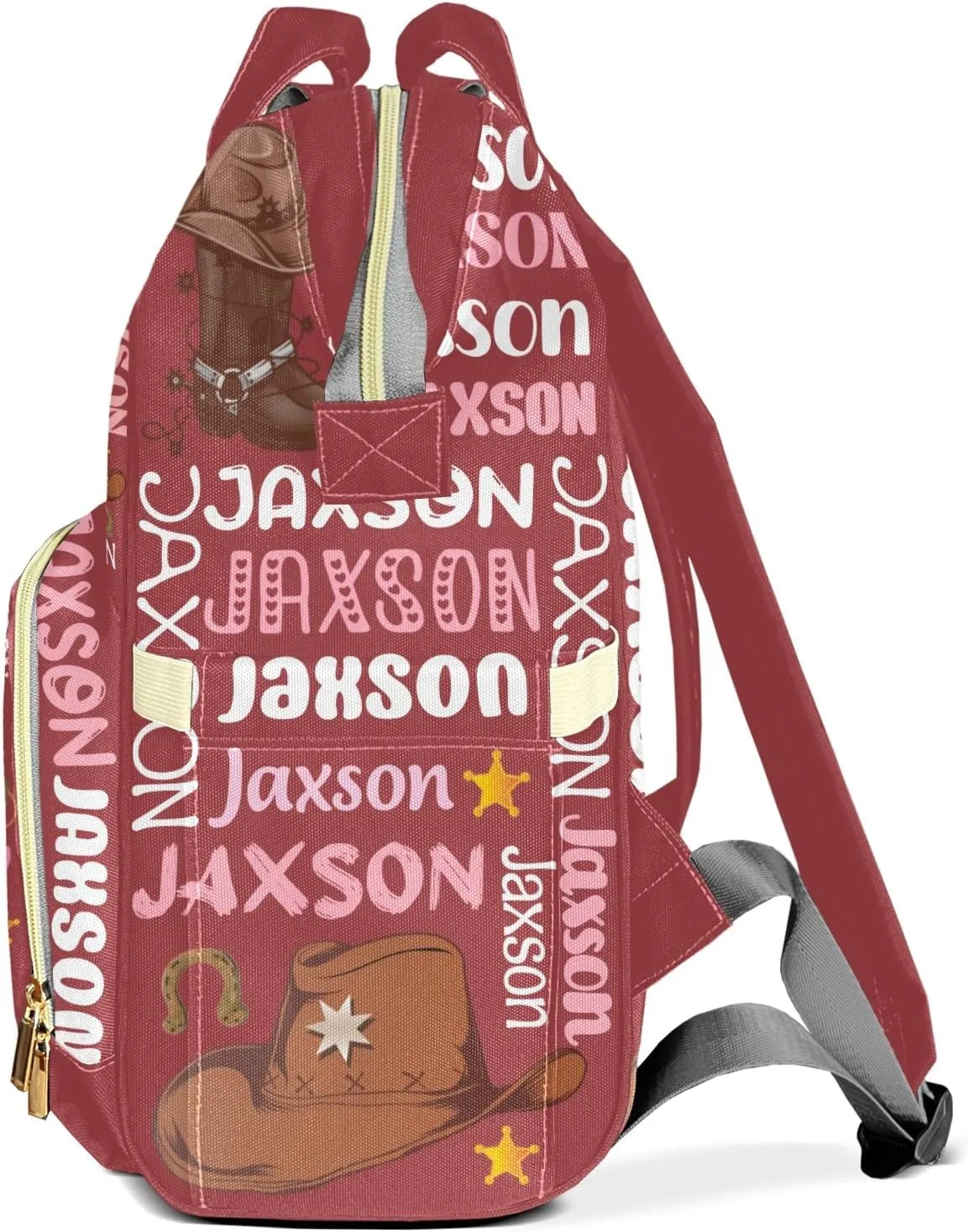 Rodeo Cowgirl Red Pink Text Personalized Large Capacity Diaper Bags,Custom Name Backpack Casual Daypack Bag Nappy Bag Gifts