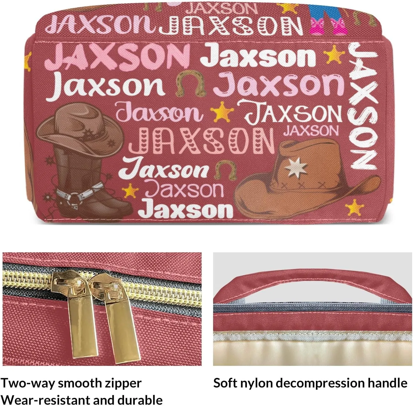 Rodeo Cowgirl Red Pink Text Personalized Large Capacity Diaper Bags,Custom Name Backpack Casual Daypack Bag Nappy Bag Gifts