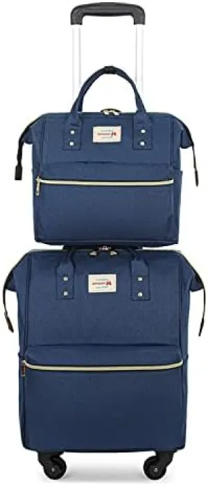 Rolling Backpack Set Diaper Bag Backpack for Women Trolley Bag Wheeled Backpack Weekender Bag Carry On Luggage for Outdoor (Dark Blue)