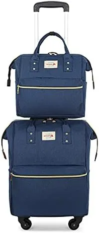 Rolling Backpack Set Diaper Bag Backpack for Women Trolley Bag Wheeled Backpack Weekender Bag Carry On Luggage for Outdoor (Dark Blue)