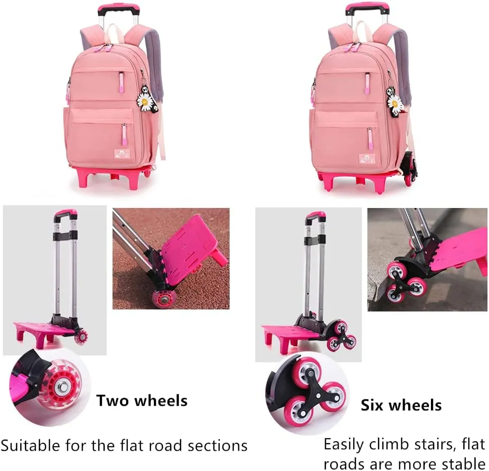 Rolling Backpack,Backpack with Wheels,Kids Roller Backpack for Girls Boys Travel Bag on Wheels Kids Trolley School Bag,Purple