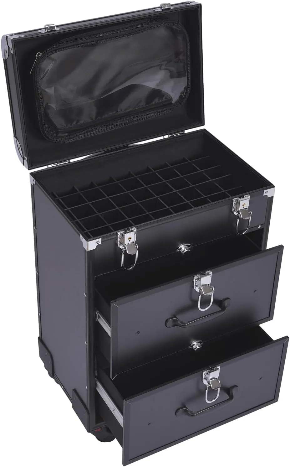 Rolling Makeup Case, 3 Layers Large Cosmetic Trolley Cosmetics Storage Organizer with 2 Keys & 4 Universal Wheels, Portable Makeup Trolley Make Up Bag for Nail Art Hair Styling, Load 110.3lbs