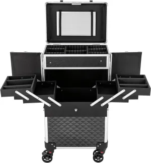 Rolling Makeup Case - 33lbs Capacity Travel Case Organizer with Mirror & 4 Key, Large Storage Cosmetic Trolley
